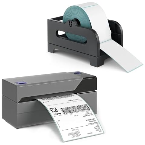 Rollo USB Thermal Shipping Label Printer and Label Holder Bundle - High Speed Direct Thermal Printer for Shipping Packages with Thermal Label Holder for Stack or Rolls Cover
