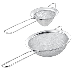 Set of 2 Stainless Steel Mesh Strainers for Kitchen – 5.5 inch Round Fine Mesh Strainer & 3.4 inch Conical Strainer Fine Mesh – Ideal to Sieve Pasta Noodles, Quinoa, Tea, Coffee, Juices, Flour