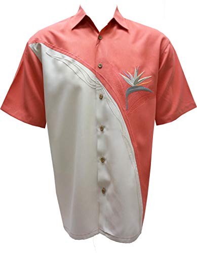 Bamboo Cay Men's Crescent Flower Tropical Hawaiian Embroidered Camp Shirt