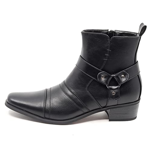 Metrocharm Men's Casual Belt Strap Studded Western Cowboy Shoes Boots WESTERN-012