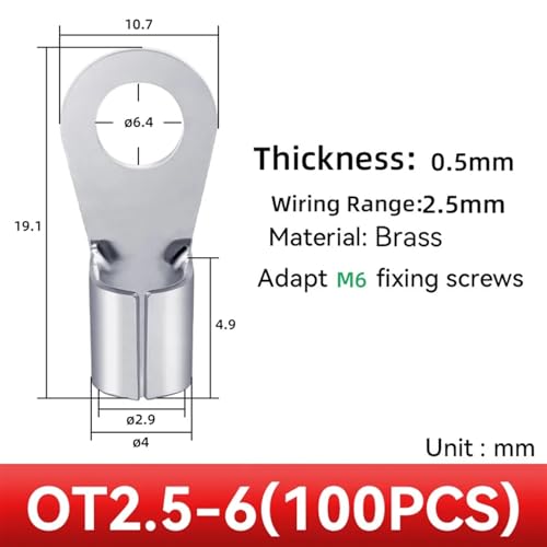 Terminales de anillo OT2.5-6 en bolsa de 100 unidades para cable de 16-13 AWG 2