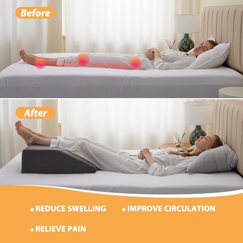 Image of Bedluxe Leg Elevation Pillows, Leg Pillows for Sleeping, Cooling Gel Memory Foam Top, Wedge Pillow for Legs, Leg Wedges for Circulation, Swelling, After Surgery - Removable Cover (8 Inch, Dark Grey)