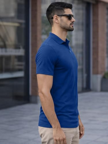 Image of Veirdo Men's Regular Fit Interlock Polo T-Shirt, Cotton Fabric, Half Sleeves,Stylish Collared Neck, Perfect for Casual and Office Wear, Soft, Comfortable (S-2XL)