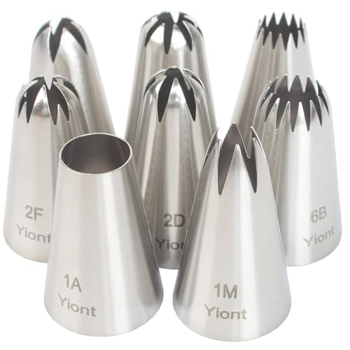 8pcs Medium Size Piping Tips Set Stainless Steel Cake Decorating Tips Frosting Icing Tips for Cake Decorating Cupcakes Cookie Yiont