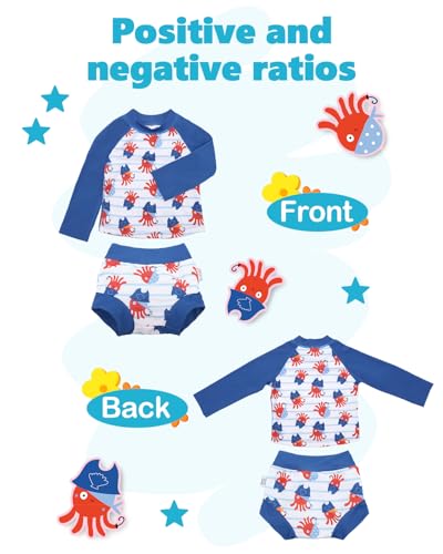 Image of ALVA 2 Pcs Long Sleeve Rash Guard Swim Diaper Sets, Baby Toddler Swimsuit UPF 50+ Sun Protection for Boy and Girl