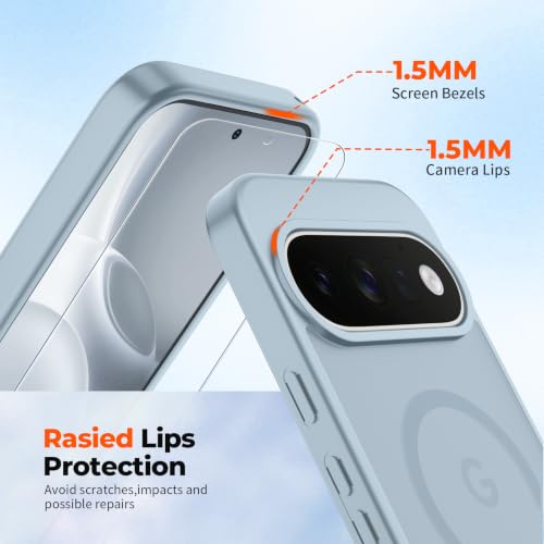 Image of SUPFINE Magnetic for Google Pixel 11 Case - Sliver Blue | With Screen Protector,Translucent Matte,Built-in Magnets,Military Grade Drop Protection,Shockproof Phone Cover