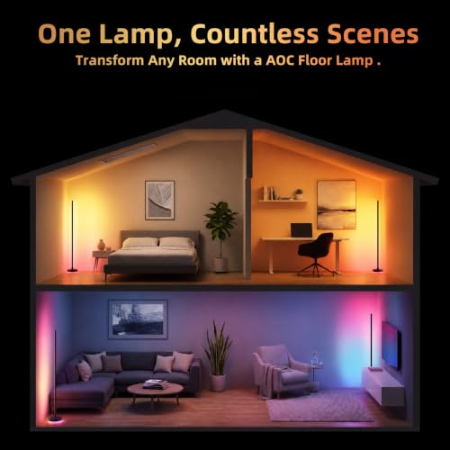 Image of AOC Corner Floor Lamp, RGBICWW LED Floor Lamp with Glowing Base, Music Sync | App & Remote Control, 160 Million Colors, 68+ Scenes Color Changing, Ambient Lighting for Bedroom Living Room Home Office