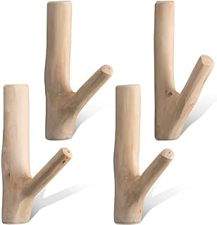 Jetec Vintage Real Natural Wood Tree Branch Wall Hook, Wall Mounted Handmade Hook Set, Rustic Decorative Wood Adhesive Strong Suction Hooks for Coat Key Holder (Width 2 - 3 cm) (4)