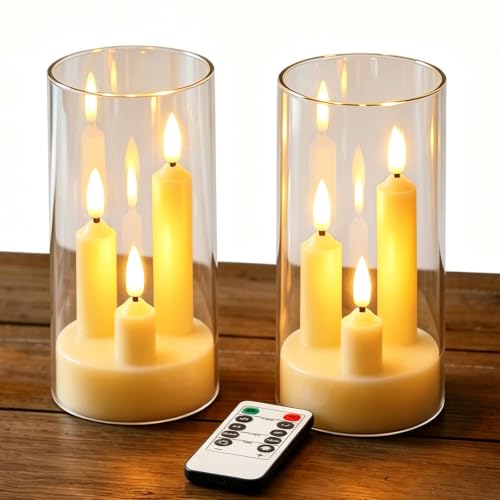 Image of 2 Pack Flameless Taper Candles, 3D Realistic Wick LED Taper Candle Lights with Clear Acrylic Cover, Remote Control Battery Operated Flickering Candles for Wedding, Party, Christmas, Home Table Decor.