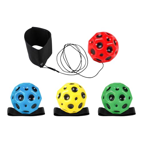 4 Stück Wurfball mit hohem Rückprall, Handgelenkball mit Seil, elastischer Handgelenkball, Rückprallball zum Training der Reaktionsfähigkeit, Hand-Auge-Koordinationstrainingsgerät für Fußball
