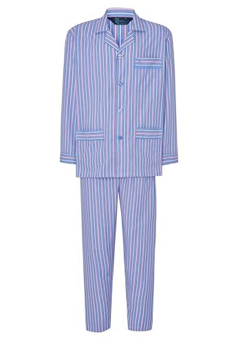 El Búho Nocturno Mens Pajama Set Long Sleeve Cotton Woven Poplin Classic Striped Pajama Set for Men, 100% Cotton, Blue 1534, XL