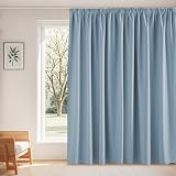 PONY DANCE Schlafzimmer Gardinen für Große Fenster Lichtundurchlässige Vorhänge mit Kräuselband 1er Set H 245 x B 300 cm Thermovorhang Hitzeschutz Schienensystem Gardinen Spa blau