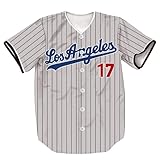 HOPSHION 17 Stripes Baseball Jersey Short Sleeve Button Shirts Gifts for Fans HF024-Grey-L