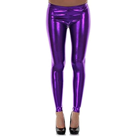 GirlsWalk Women's Liquid Wetlook Shiny Metallic Stretchy Leggings - Purple - Small Cover
