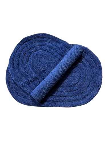 Image of My Home Cotton Door Bath Mat Super Soft Non Slip Mats for Bathroom, Door,Large, Pack of 2 (Oval Solid Blue)