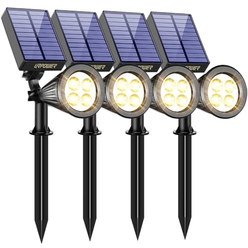 URPOWER Solar Lights Outdoor, 2-in-1 Solar Spot Lights Waterproof with 2 Lighting Modes, Adjustable Solar Powered Spotlights Auto On/Off Landscape Lights for Yard Garden Pathway, 4 Pack (Warm White)