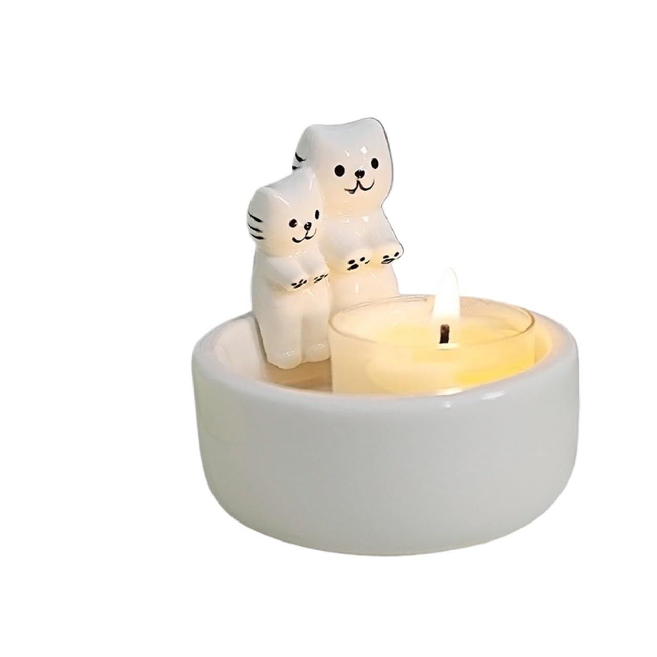 1Pair Cartoon Cat Fire Ceramic Candlestick Crafts Household Decoration Atmosphere for Candle(Size2)