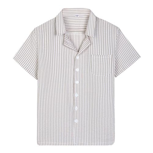 Boy Button Down Short Sleeve Shirt for Toddler Striped Shirt Boys Seersucker Hawaiian Shirts for Summer, Size 2T-18 Years