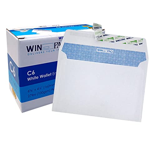Premium White Peel and Seal Security Tinted Paper Envelopes Eco-friendly C6 6-3/8” x 4-1/2” (Pack of 100)-Perfect for Photos, Greetings Card or Announcements