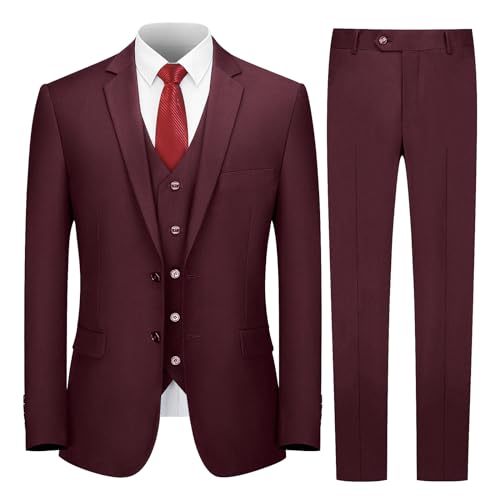 Image of Cooper & Nelson 3 Piece Mens Suit Set 2 Button Slim Fit Suits for Men Business Wedding Party Tuxedo Jacket Vest Pants and Tie