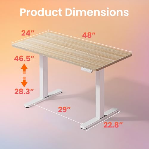 Image of HUANUO 48x24 Inch Electric Standing Desk, Height Adjustable, Natural | Smooth Home Office Desk, 176lbs Capacity with 4 Memory Presets & Headphone Hooks. Easy to assemble Computer Gaming desk