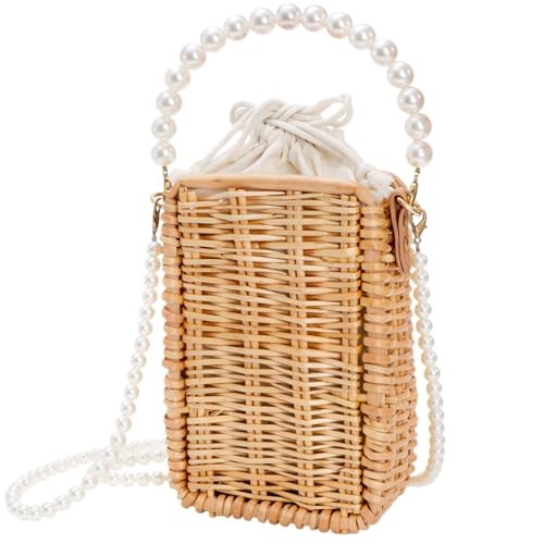 Bolso de playa de ratán tejido para mujer miniatura 1