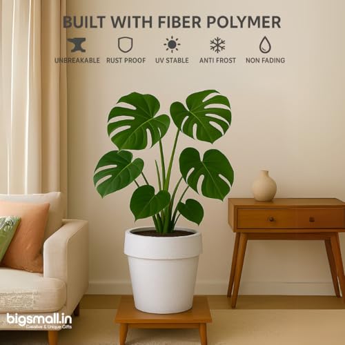 Image of Bigsmall Designed Plant Pots, Premium Durable Polymer Flower Pots for Indoor & Outdoor Plants - Lightweight, Stylish, and Weather-Resistant Garden Planters (Stemma-White Stone, 24 Inch)