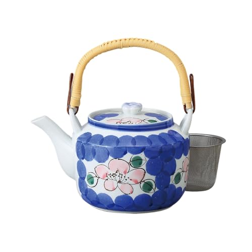 エールネット(Ale-net) 急須 土瓶 19×14×12cm 1000cc 新山茶花 6号 土瓶 (ステンレス茶こし付き付) 磁器 美濃焼 日本製 おしゃれ