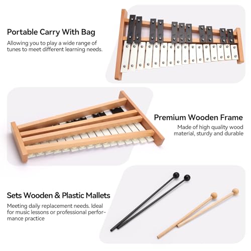 Image of Heuyrao 27 Note Foldable Glockenspiel Xylophone, Black & White | Wooden Percussion Instrument, 4 Mallets Included, Carrying Bag Included, For Adults and Beginners