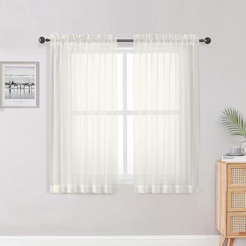 Image of OWENIE Sheer Ivory Curtains 84 Inch Length 2 Panels Set for Living Room Bedroom, Rod Pocket Voile Sheer Panel Drapes, Ivory, 2pcs, Each 42 inch W x 48 inch L
