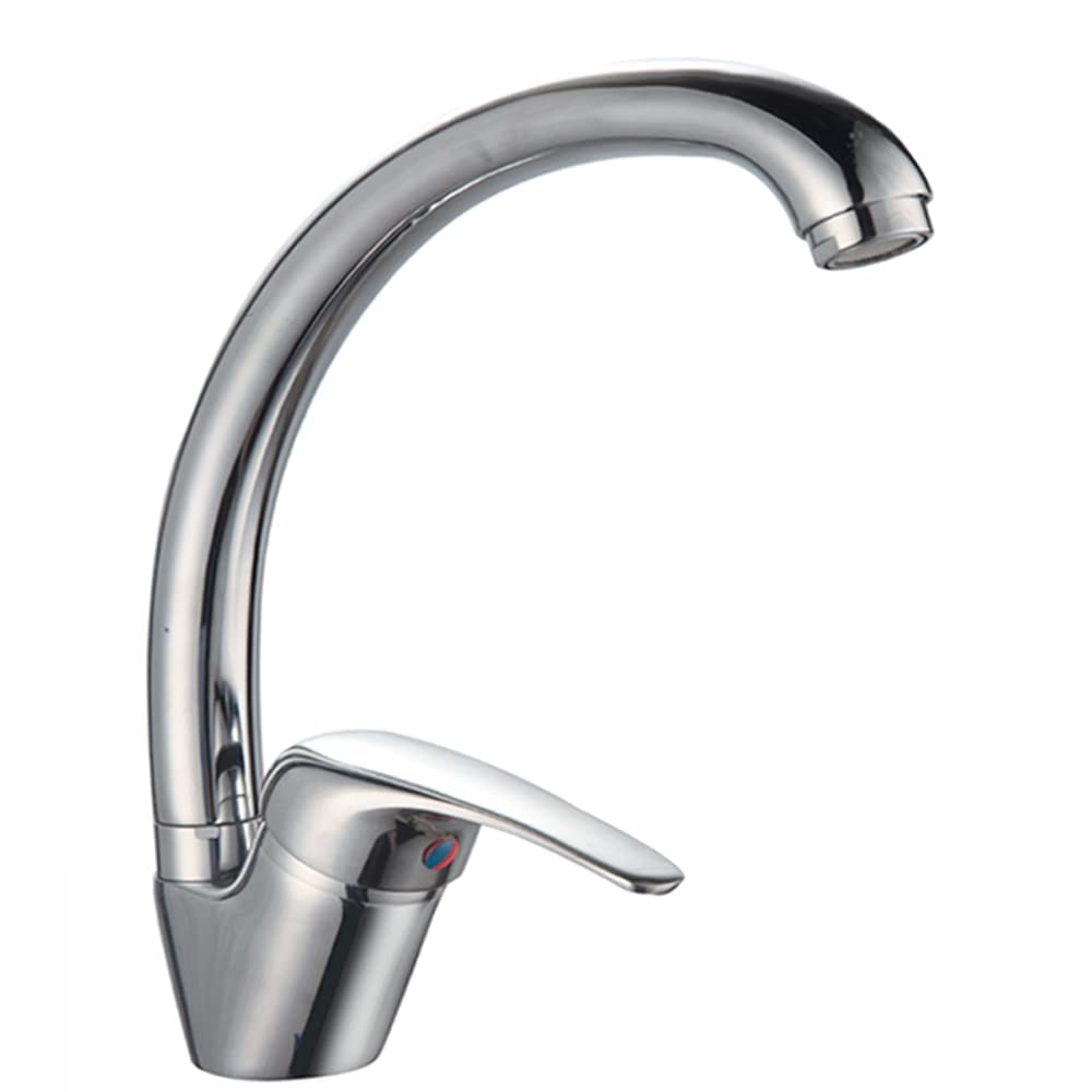 Rubinetto Miscelatore lavello Cucina Lavanderia con Canna Curva Color Cromo con areatore e Kit accessori per Montaggio
