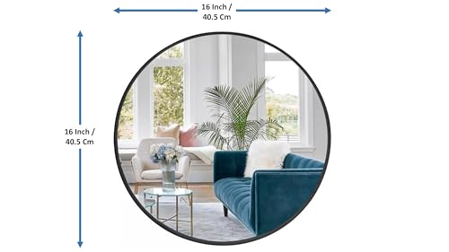 Image of Ali.G.I Round Mirror for Bathroom, Dressing Room, Black Frame Mirror for Bedroom, Living Room or Entryway Decorative Mirror. (Black, 16 inch)