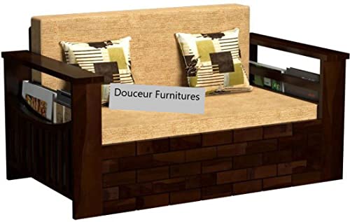 Image of Douceur Furnitures Solid Sheesham Wood 2 Seater Sofas | Two Seater Sofa Bed for Living Room, Hotels, Restaurant, Apartment | Wooden Sofa Bed for Living Room