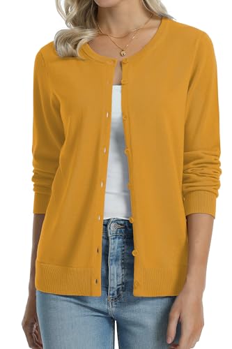 Image of QUALFORT Women's 100% Cotton Lightweight Cardigans Long Sleeve Knitted Button Down Sweater