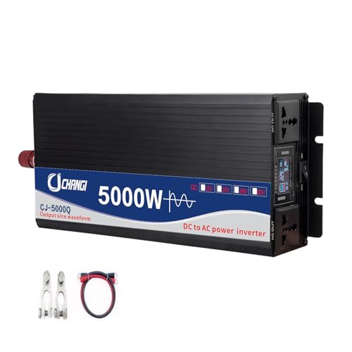 JUMEIYP Pure Sine Wave Power Inverter DC 12V to AC 220V 230V Converter Car Power Inverter with 2 AC Outlets & LCD Display for RV Truck Solar Camping Outdoor 1600W/3000W (Peak) (5000w-12v)