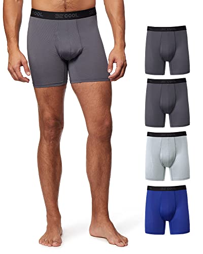32 Degrees COOL Mens 4-PACK Active Mesh Quick Dry Performance Boxer Brief 2 Charcoal/Icy Grey/Blue Vibe X-Large