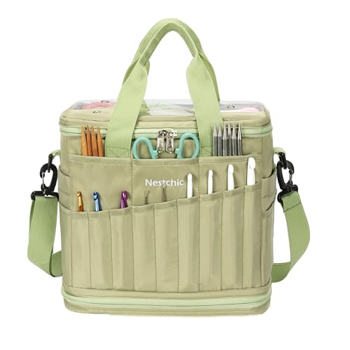 Image of Expandable Crochet Bag,Anti-Tangle Yarn Storage Organizer, Durable Knitting Project Bags for Crocheting Accessories, Portable Travel Yarn Bag for Knitters & Crocheters.ldeal Gift for Women (Green)