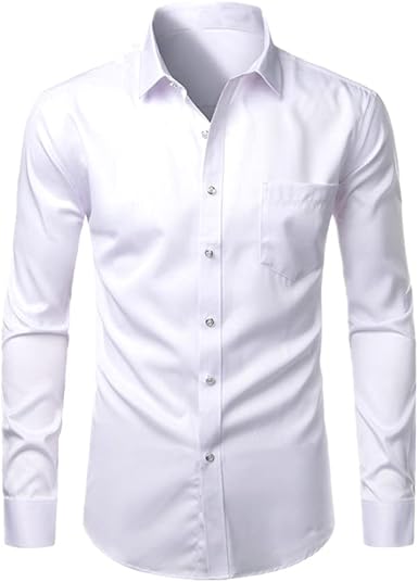 Amazon.com: Camisas de vestir blancas para hombre Slim Fit arruga Casual  Chemise no hierro fácil cuidado : Ropa, Zapatos y Joyería