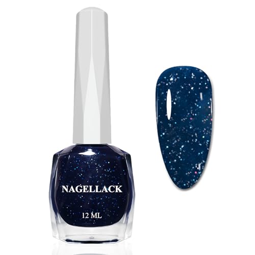 Nagellack Dunkelblau - 12 Ml Hochpigmentiert Feiner Glitzer Nagellack - Schnelltrocknender nagellacke- Regular Nail Polish Langanhaltend ohne UV Lampe für Frauen DIY Nail Art (Deep Blue Shimmer)
