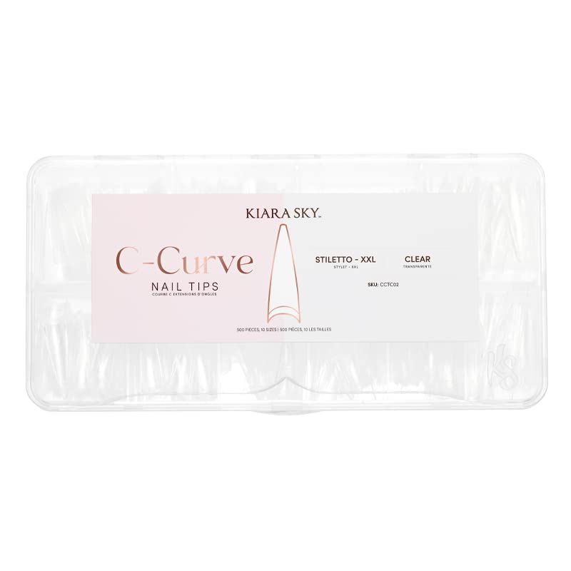 Kiara Sky C Curve XXL Nail Tip Case (500 Tips in 10 Sizes) (Stiletto Clear)