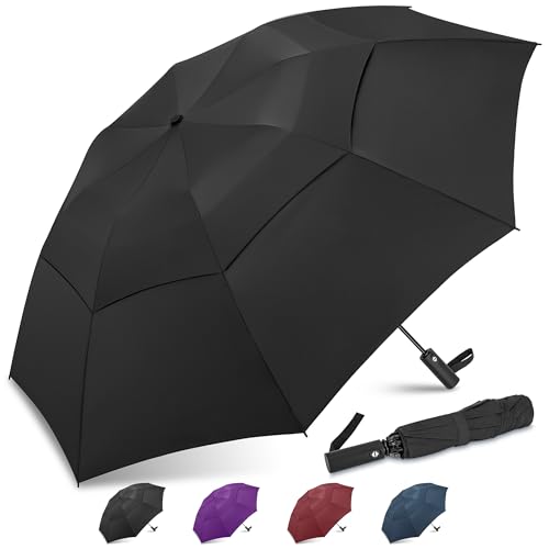ZOMAKE Paraguas Plegable Antiviento,54 Inch Paraguas Grandes Automático Resistente,Umbrella Paragua Protección Solar UV para Hombre Mujer(Negro-Triple pliegue)