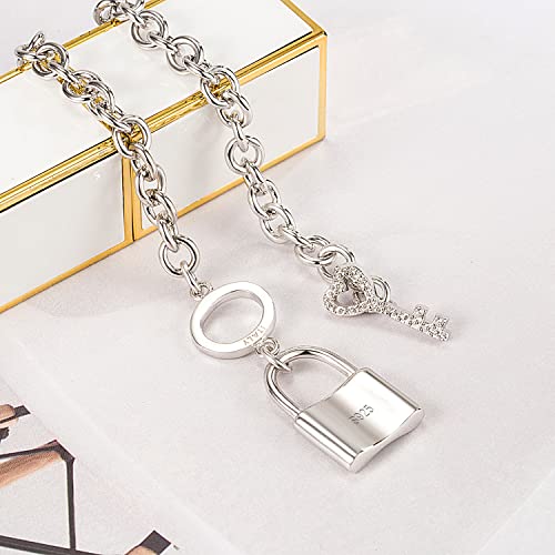 H&Beautimer 925 Sterling Silver Bracelet For Women's - Italian Handmade Rolo Chain 6.3, 6.7, 7.1, 7.5, 8 Inch - Aaaaa Cz Zircon Heart/Lock Pendant Bracelet - Fine Jewelry (Lock Pendant, 6.7 Inches) #TOP3
