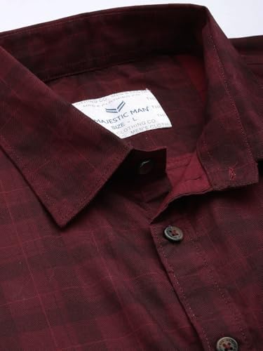 Image of Majestic Man Men Comfort Slim Fit Pure Cotton Tartan Checked Casual Shirt