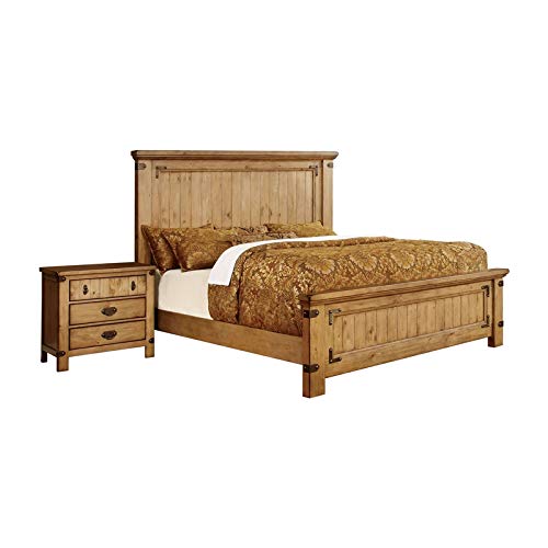 Furniture of AmericaFOA Sesco 2pc Weathered Brown Elm Wood Bedroom Set - King + Nightstand