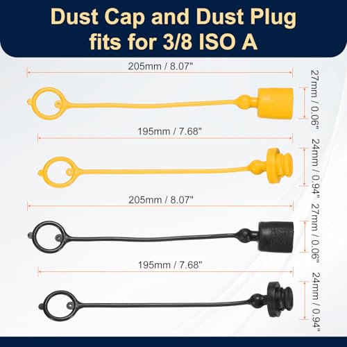 Image of HARFINGTON 2Sets 3 /8 Hydraulic Hose Dust Cap and Plug Kit, ISO-A Male Dust Cap & Female Plug Cover Quick Disconnects Air Coupler Cover Port Plug Fittings with Retention Ring, Black /Yellow