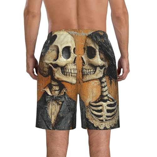 Men's Swim Trunks Quick Dry Board Shorts Beach Bathing Suits - Skull Gothic Couple Vintage3
