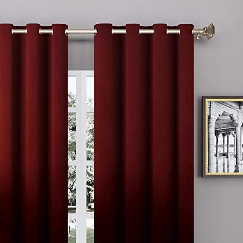 Image of High Sofa Quality Velvet Solid Grommet Room Darkening Eyelet Door Curtains for Living Room (7 Feet, Maroon) - Set of 2 Pieces