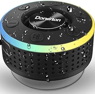 Donerton Bluetooth Shower Speaker, IP7 Waterproof Wireless Speaker with Suction Cup, Portable Speaker, 360 HD Surround Sound, LED Light Mini Speakers, Dual Stereo Pairing, Built-in Mic, Radio(Black)