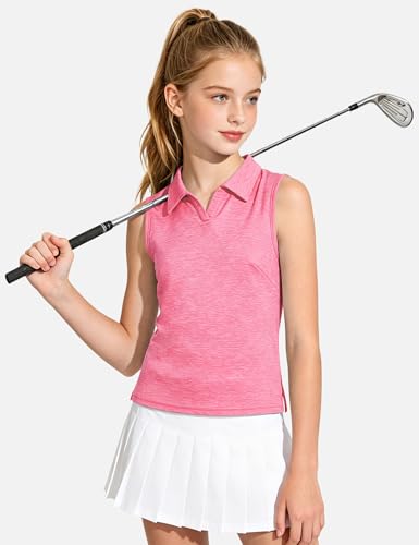 Image of Auranso Girls Polo Shirts Sleeveless Golf Tennis Quick Dry T-Shirts Tops
