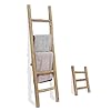 Rustic Farmhouse Blanket Ladder and Mini Countertop Towel Ladder Set, Fully Assembled Wood Decor for Home Storage and Display, Brown